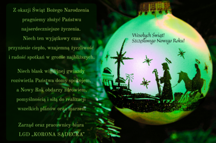 Życzenia świąteczne: Z okazji Świąt Bożego Narodzenia pragniemy złożyć Państwu najserdeczniejsze życzenia. Niech ten wyjątkowy czas przyniesie ciepło, wzajemną życzliwość radość spotkań w gronie najbliższych. Niech blask wigilijnej gwiazdy rozświetla ...